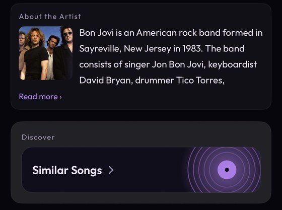 The Similar Songs button at the bottom of a song page